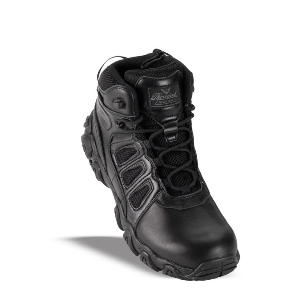 Thorogood Crosstrex 6” Waterproof Black Tactical Boots for Men with Zipper - Breathable Polished Leather and Mesh with Safety Toe and Traction Outsole; ASTM Rated, Black - 9.5 W US