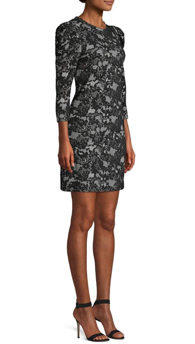 Michael Michael Kors Women's Lace Print Sheath Stretch Dress, Bone/Black (Small)