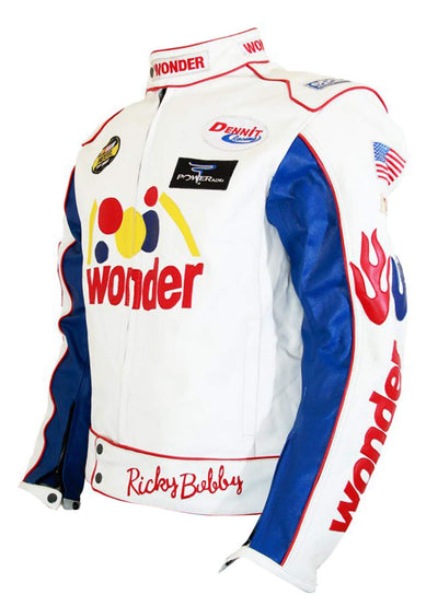 Ballad Ricky Ferrell Racing Nights White Leather Jacket - Motorcycle Jacket for Men Small