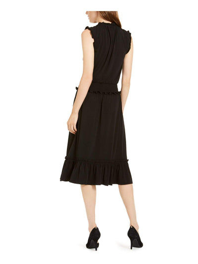 Michael Michael Kors Womens Smocked Ruffled Midi Dress Black XS
