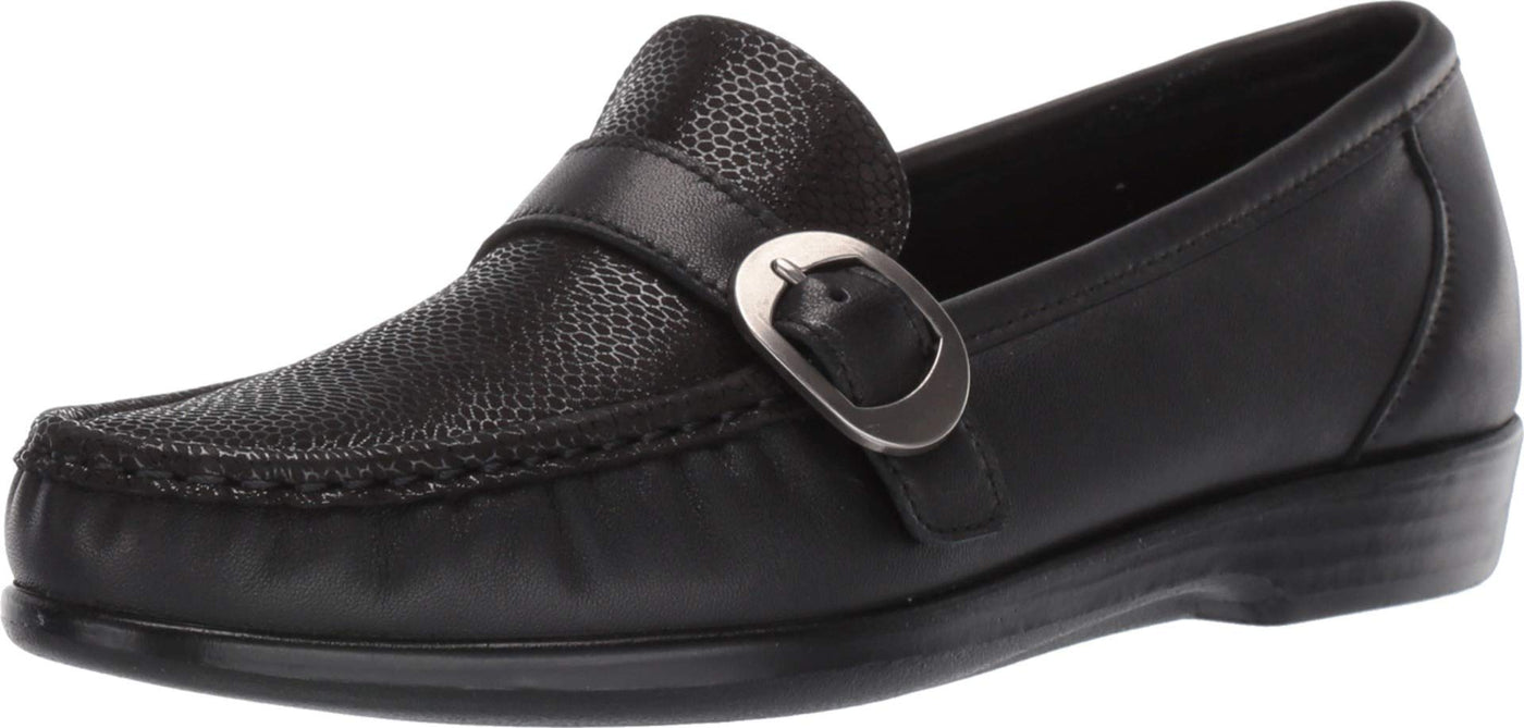 SAS Women's Taylor Comfort Wedge Slip-On Shoes with Tassels - Leather Upper 8 Narrow Black Marsh