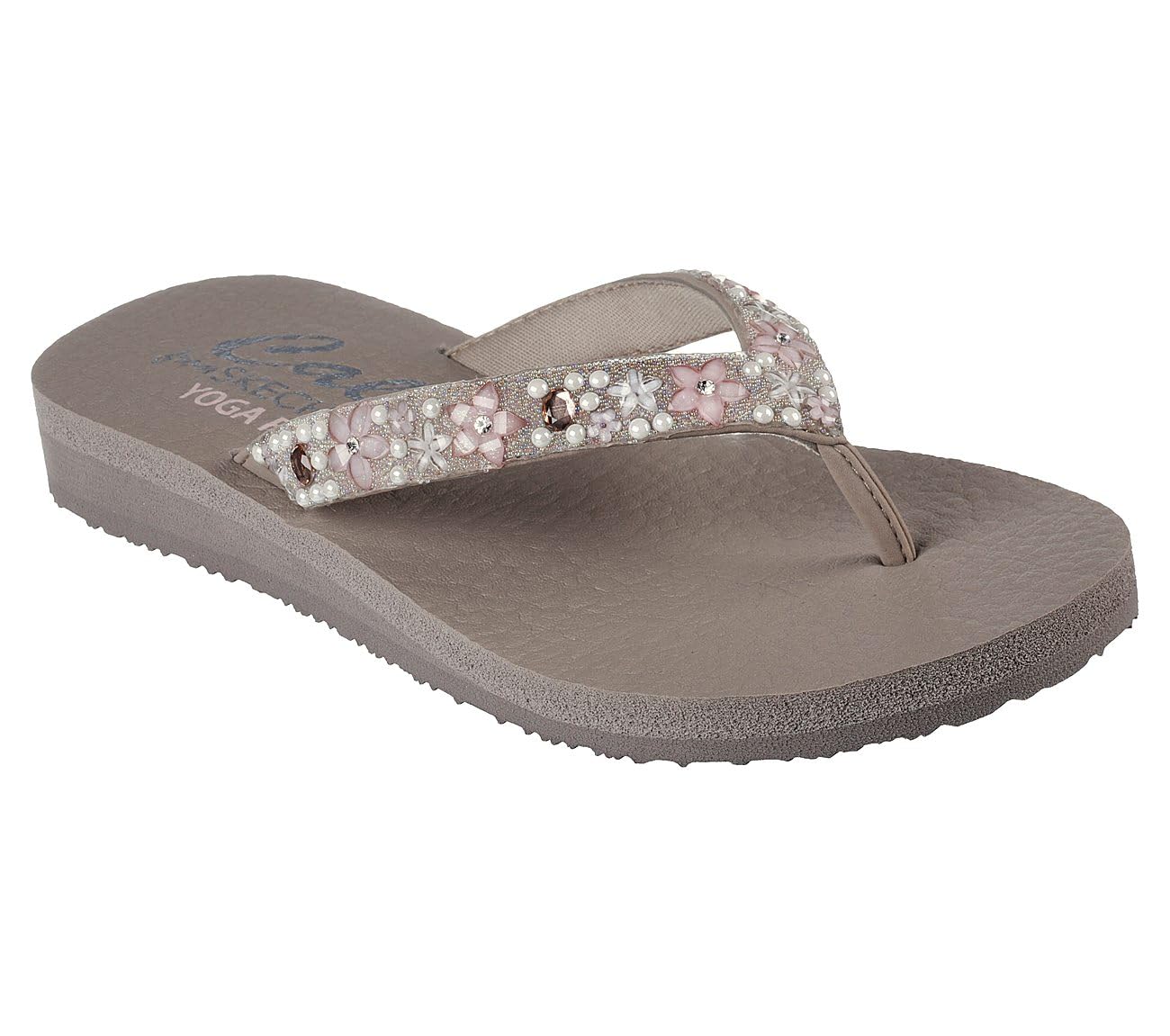 Skechers Women's Meditation-Dancing Daisy Flip-Flop, Taupe, 8