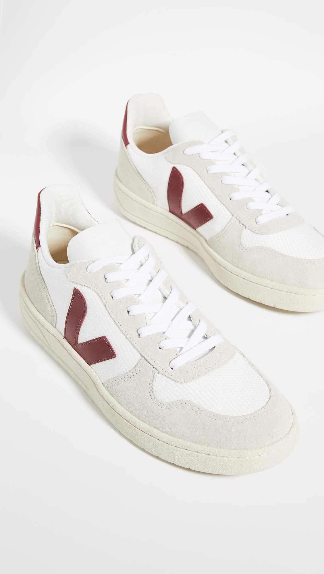 Veja Men's V-10 Sneakers, White/Natural/Marsala, 10 Medium US