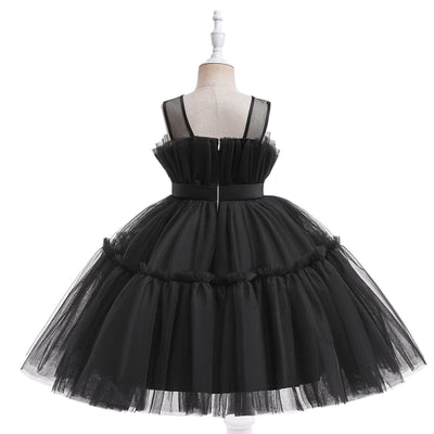 Toddler Girl Dress Ruffle Tulle Birthday Party Dress Sleeveless Wedding Pageant Evening Prom Gown Dress (Black, 3-4 Years)