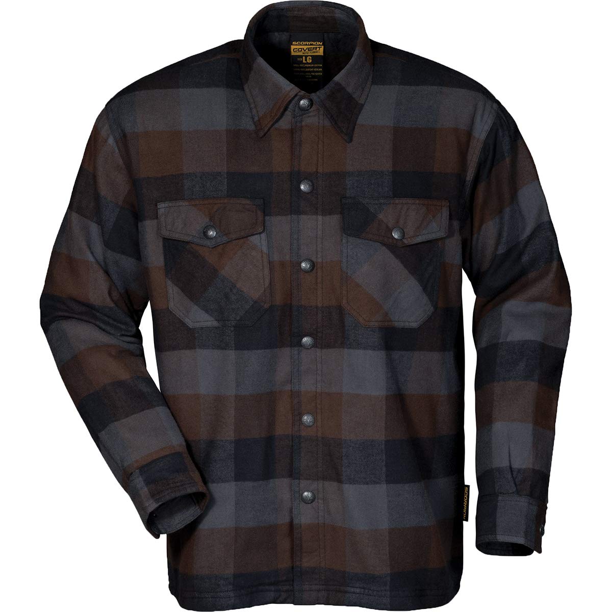 ScorpionEXO Covert Adult Men's Long Sleeve Motorcycle Flannel Riding Shirt with Mesh Pockets for Optional CE Rated Armor 5X-Large Black/Brown/Grey