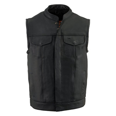 Milwaukee Leather MLM3510 Men's Black Premium Leather Club Style Vest - Dual Closure Open Neck Motorcycle Rider Vest - 5X-Large