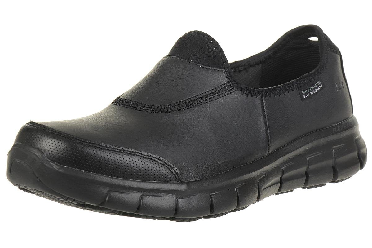 Skechers Women's Sure Track Slip Resistant Work Shoe 8 Black Leather