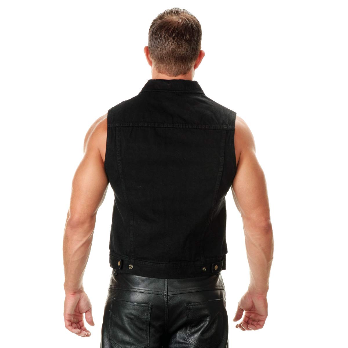 Xelement B285 Men's 'Dirty' Black Denim Motorcycle Rider Vest with Shirt Collar - Large