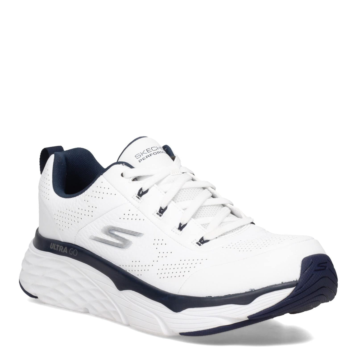 Skechers Men's Max Cushioning Elite Lucid-Athletic Leather Cross-Training Tennis Shoe Sneaker, White/Navy, 8.5