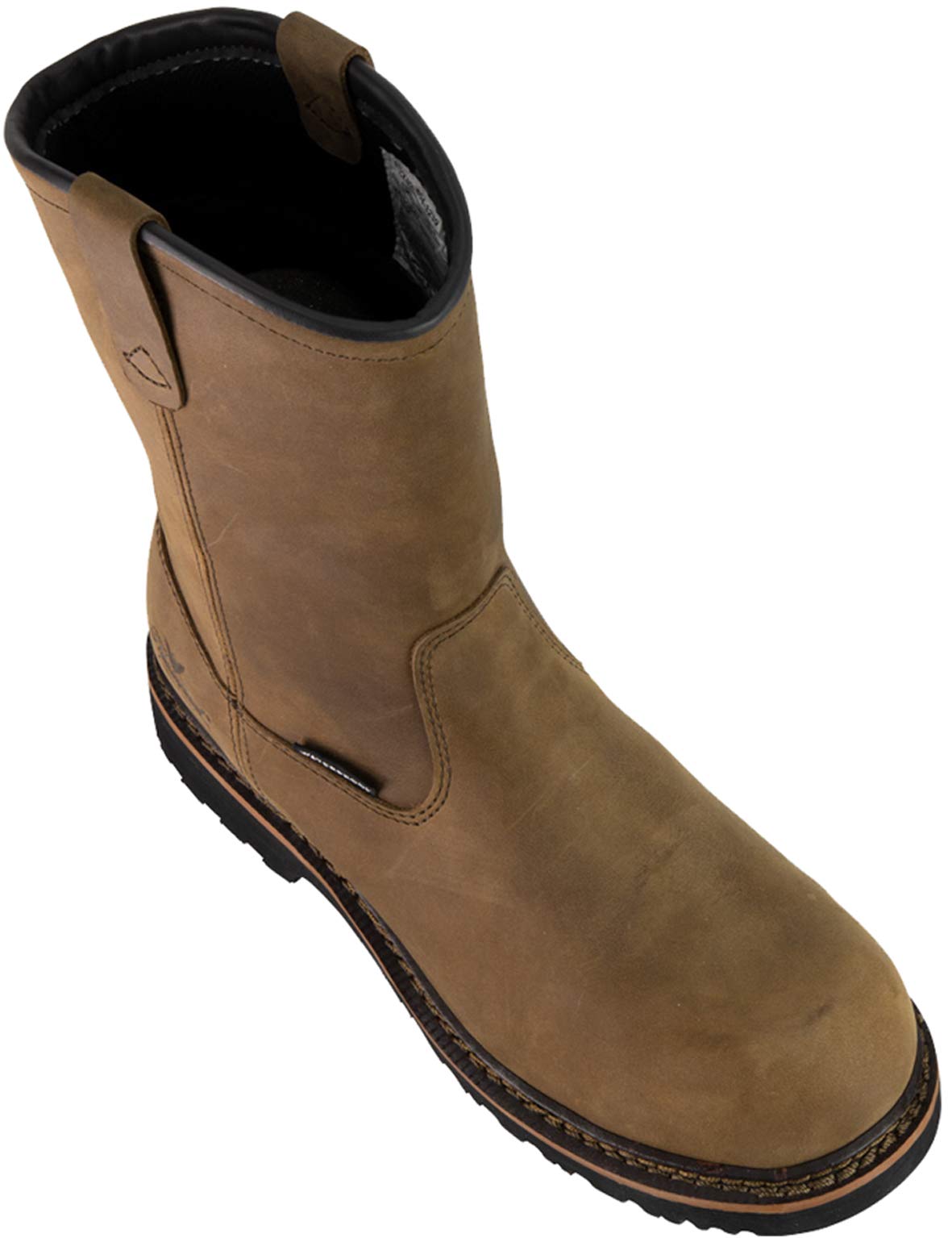 Thorogood V-Series 11” Waterproof Pull On Wellington Boots for Men - Premium Leather with Composite Safety Toe, Comfort Insole, and Chevron Traction Outsole; ASTM Rated 11 Wide Crazy Horse