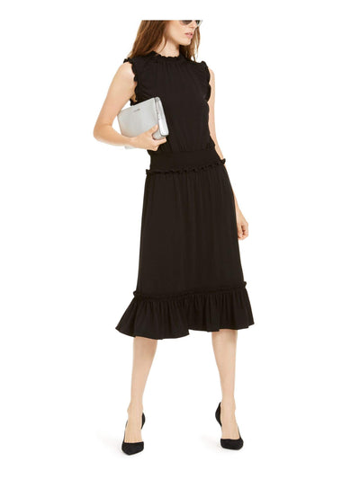Michael Michael Kors Womens Smocked Ruffled Midi Dress Black XS