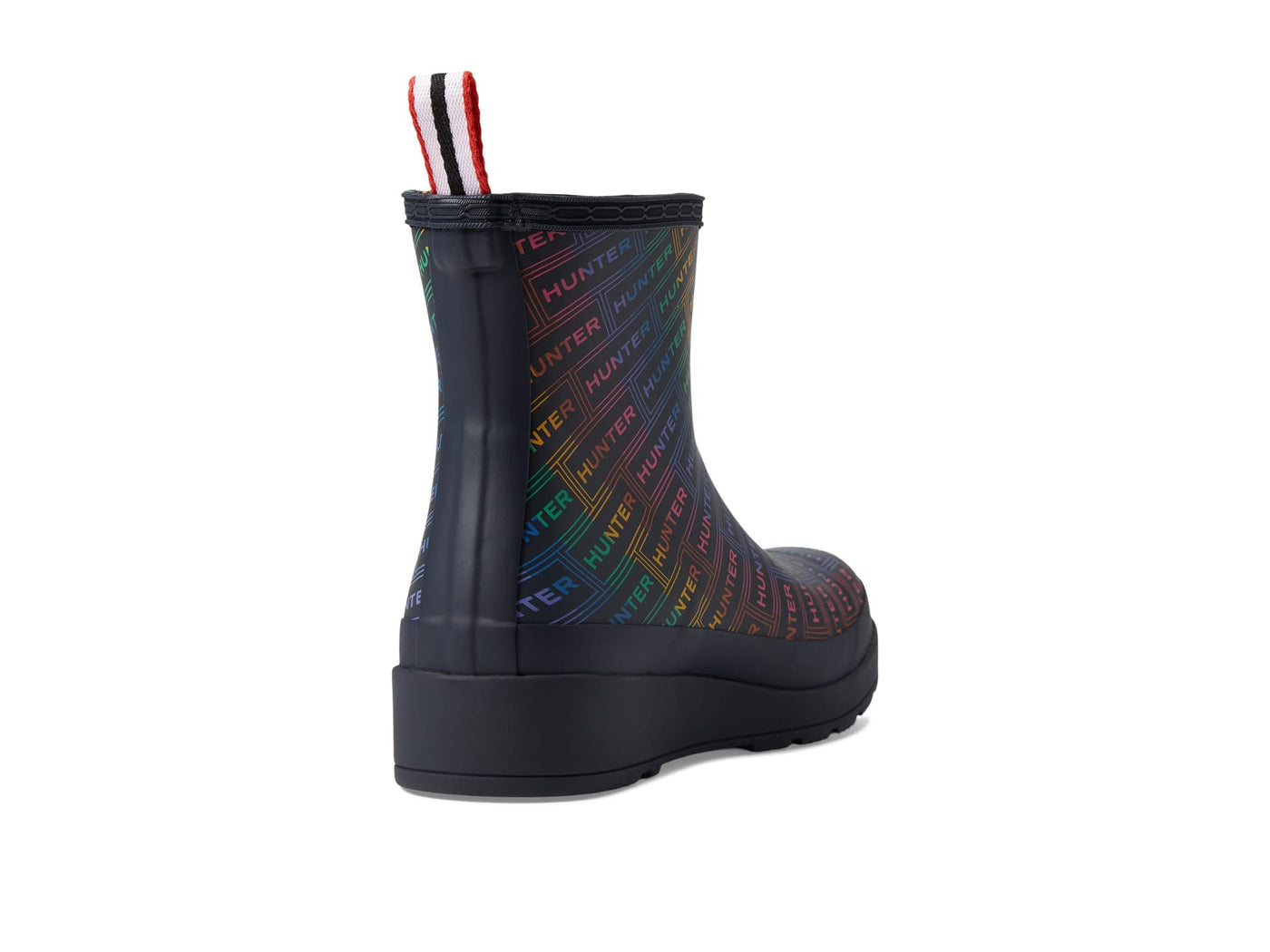 Hunter Play Short Logo Rainbow Print Boots for Women - Waterproof Synthetic Upper, Polyester Lining, and Regular Fit Hunter Logo Rainbow Xray Navy 7 M