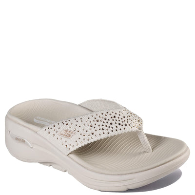 Skechers Go Walk Arch Fit Knit Sandal with Rhinestones Natural 6 B (M)