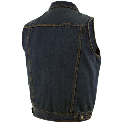 Xelement B284 Men's 'Dirty' Blue Denim Motorcycle Vest - Medium