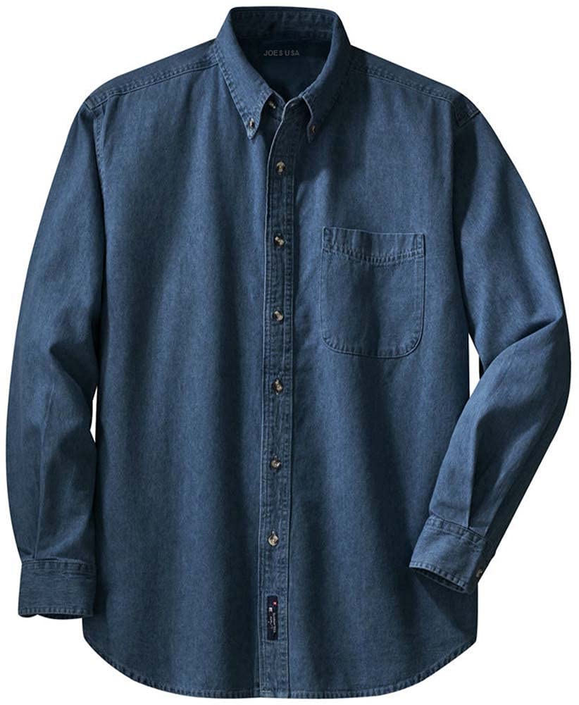 Joe's USA 6.5-Ounce Long Sleeve Denim Shirts-3XL-Dark Blue