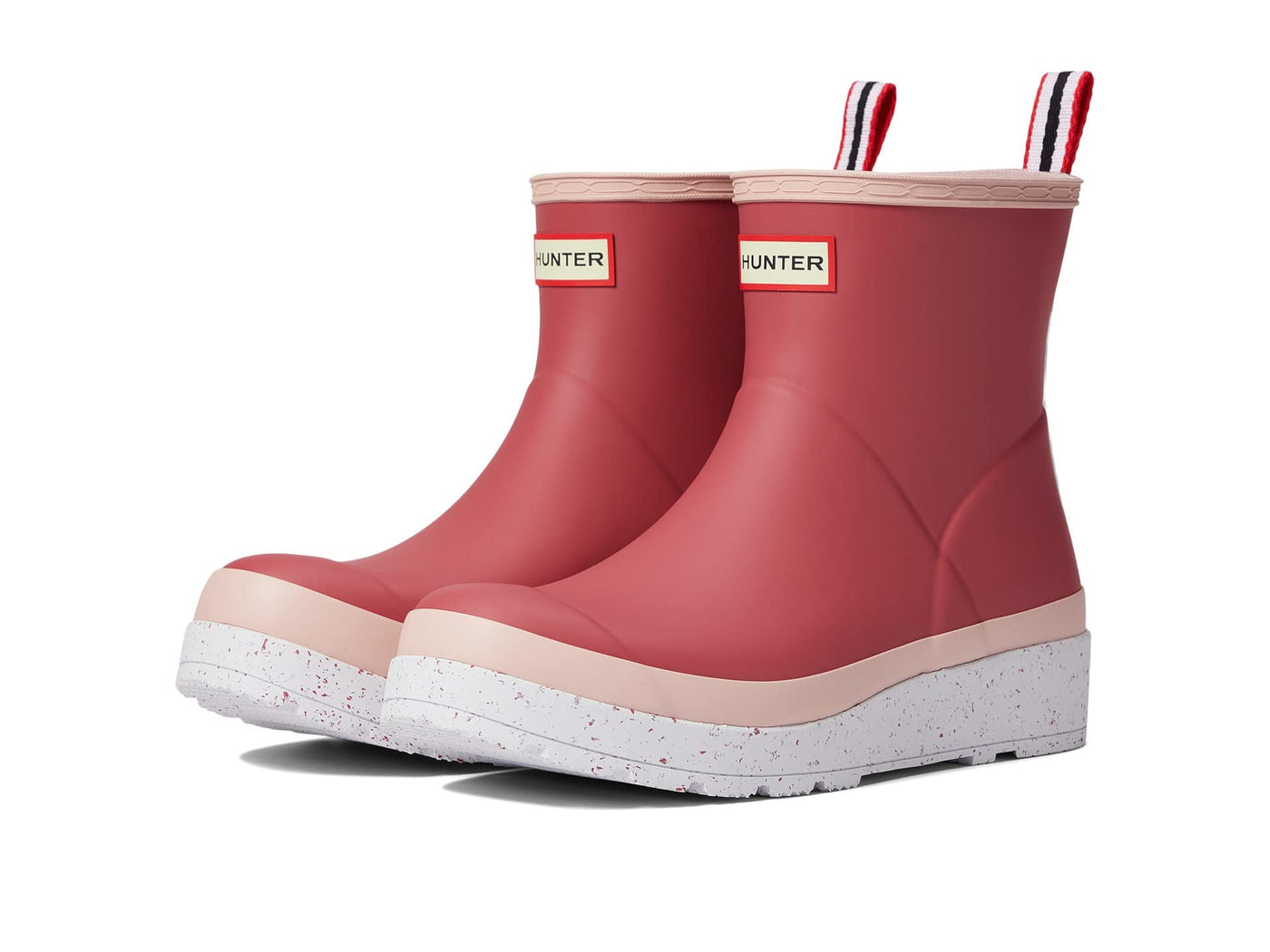 Hunter Womens Play Short Speckle Sole Rubber Rain Boots Pink 8 Medium (B,M)