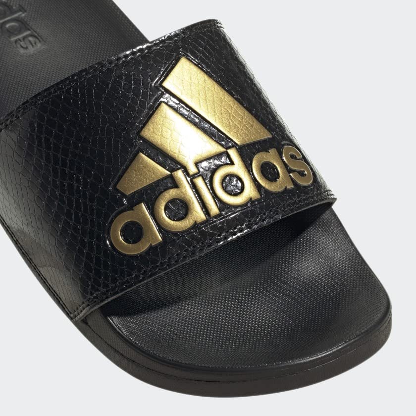 adidas Women's Adilette Comfort Slide Sandal 7 Black/Gold Metallic/Black