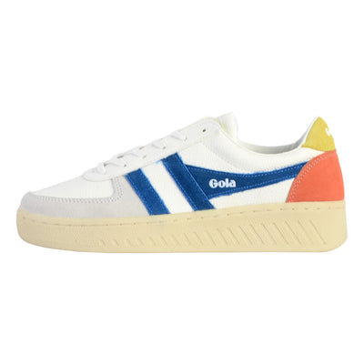 Gola® Grandslam Trident Sneakers for Women – Textile and Synthetic Upper, Insole, Outsole, Lining White/Marine Blue/Limelight 8 B - Medium