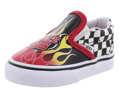 Vans Toddler T Classic Slip ON Race Flame Black Racing RED WH Size 6