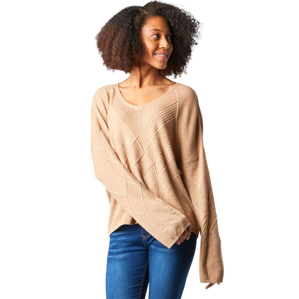 Smartwool Women's Shadow Pine Cable Merino Wool V-Neck Sweater (Regular Fit) Medium Camel Heather