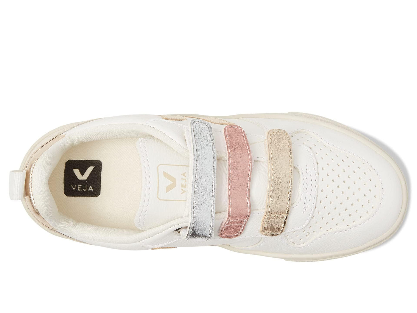 VEJA Small V-10 Hook-and-Loop (Little Big Kid) Sneaker, Multicolor Extra White/Shiny, 13 Wide US Unisex