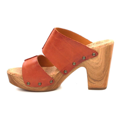 KORK-EASE Darra Women's Platform Sandals - Hand-Finished Leather with Antiqued Studs, Woodgrain Accent 9 Orange