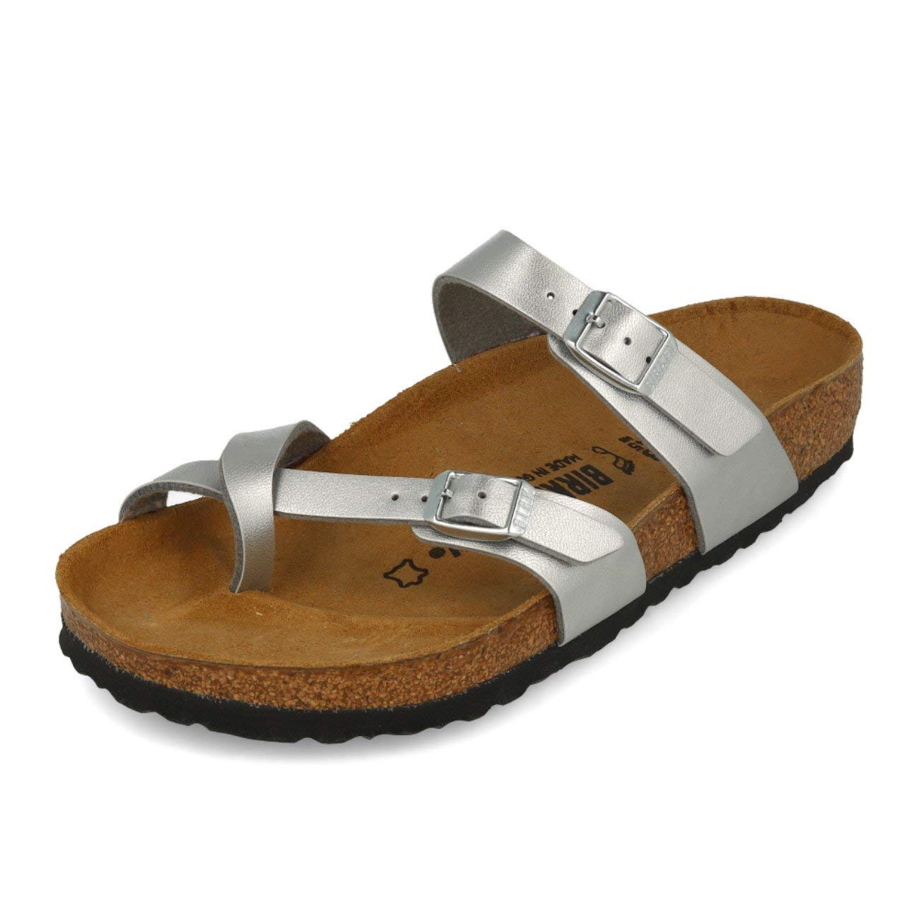 Birkenstock Womens Mayari Birko-Flor Flip Flop Summer Sandals - Silver - 6-6.5