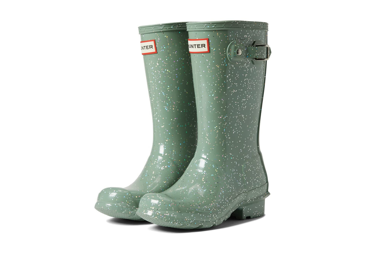 Hunter Original Giant Glitter Wellington Boots (Little Kid/Big Kid) Sweet Gale Green 5 Big Kid M