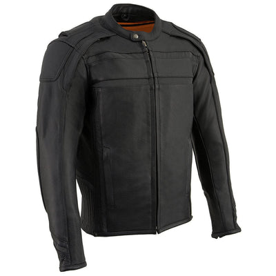 Milwaukee Leather ML2083 Men's Black Premium Leather Vented Motorcycle Rider Jacket w/Reflective Piping - X-Large