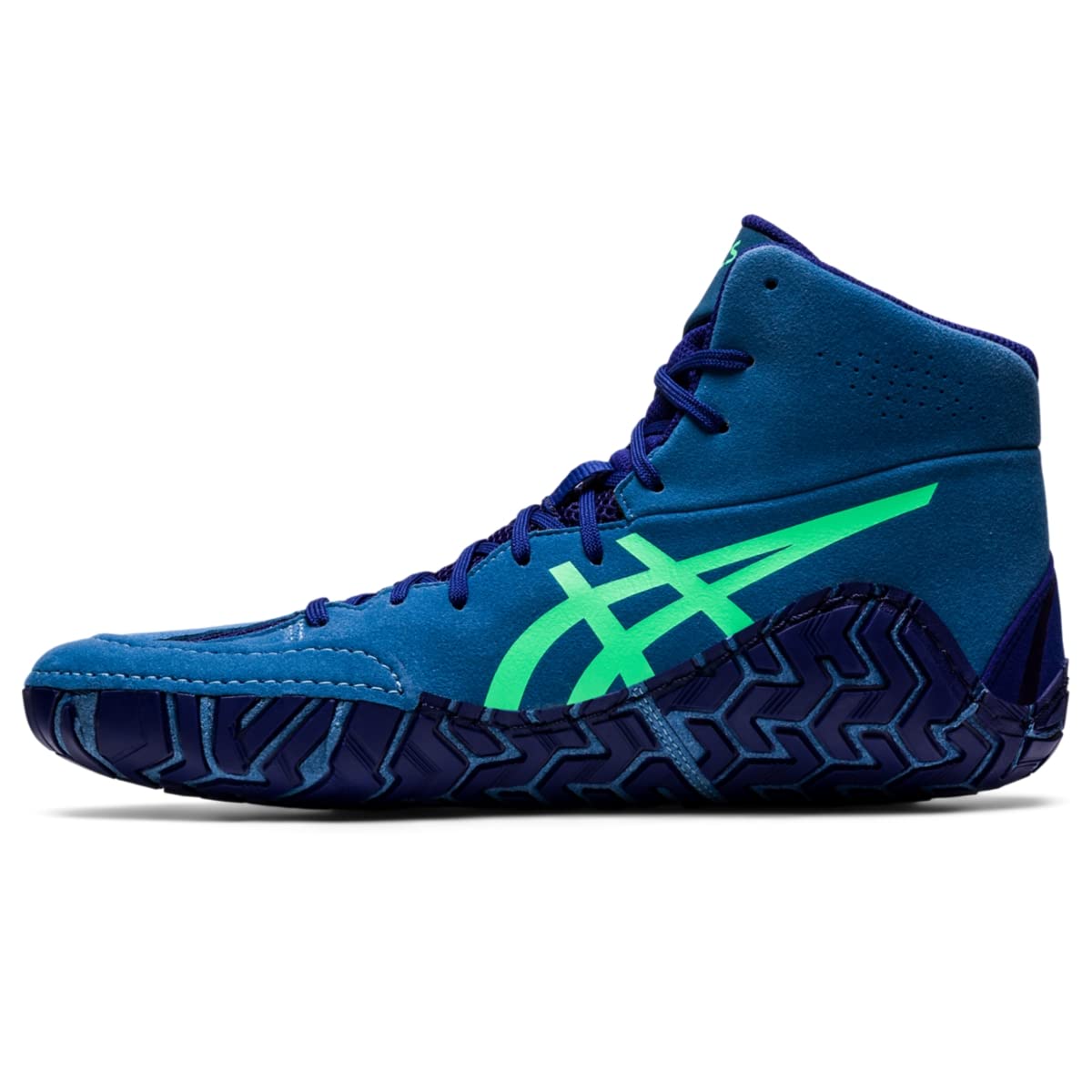 ASICS® Aggressor 5 Shoes for Men – Suitable for Playing, Workout, Wrestling – Textile and Synthetic Construction Azure/New Leaf 14 D - Medium