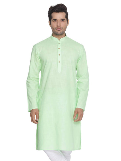 Elina fashion Men's Tunic Cotton Kurta Pajama Set Indian Traditional Wear Large Light Green