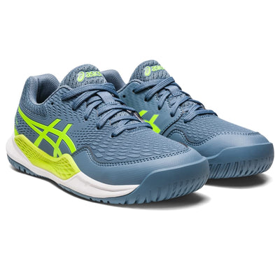 ASICS Kid's Gel-Resolution 9 Grade School Tennis Shoes 3.5 Big Kid Steel Blue/Hazard Green