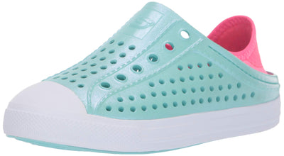 Skechers Girl's Foamies Guzman Steps - Shimmer Sweet slide Sandal, Turquoise/Pink, 5 Little Kid