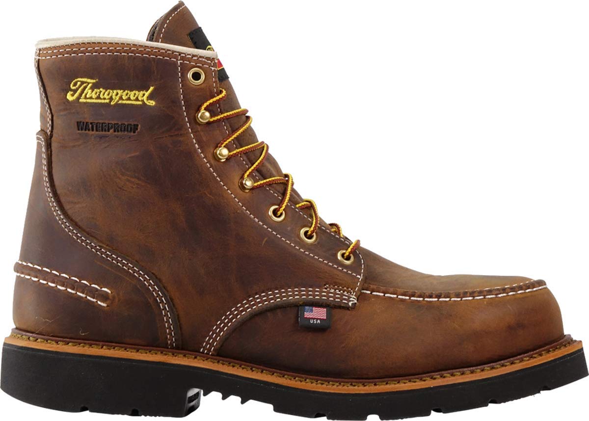 Thorogood 1957 Series 6” Waterproof Steel Toe Work Boots for Men - Full-Grain Leather with Moc Toe, Comfort Insole, and Slip-Resistant Heel Outsole; EH Rated 11 Dark Brown