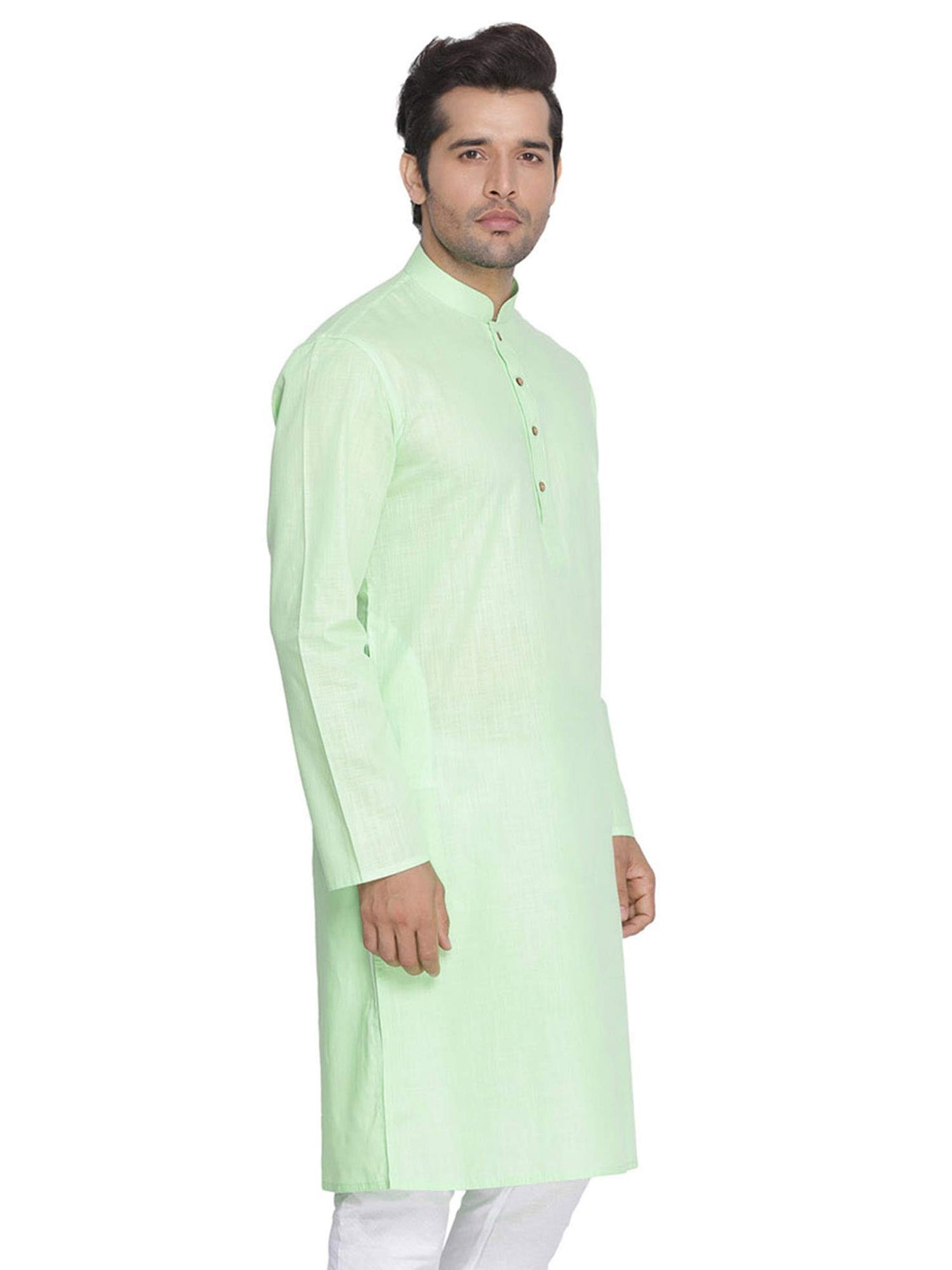 Elina fashion Men's Tunic Cotton Kurta Pajama Set Indian Traditional Wear Large Light Green