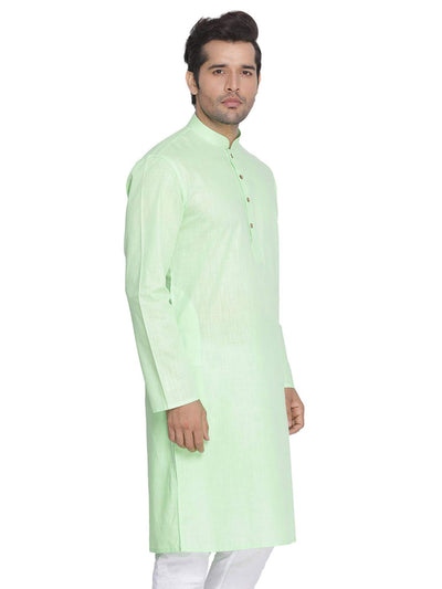 Elina fashion Men's Tunic Cotton Kurta Pajama Set Indian Traditional Wear Large Light Green