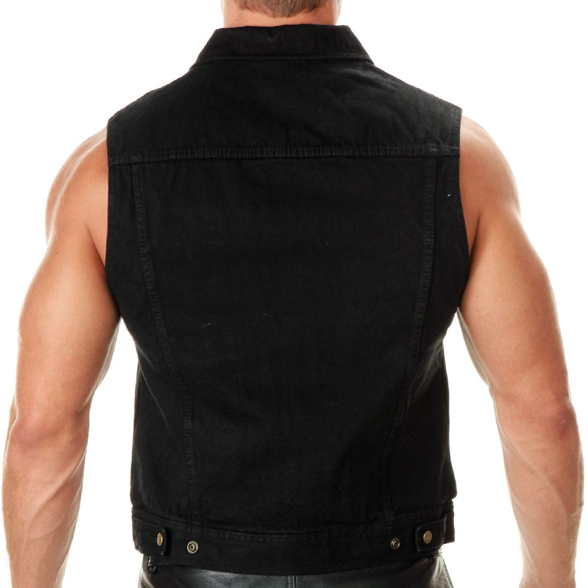 Xelement B285 Men's 'Dirty' Black Denim Motorcycle Rider Vest with Shirt Collar - Large