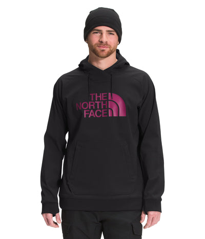 THE NORTH FACE Men's Tekno Logo Water-Repellent Fleece Hoodie, TNF Black/Roxbury Pink, X-Small Regular