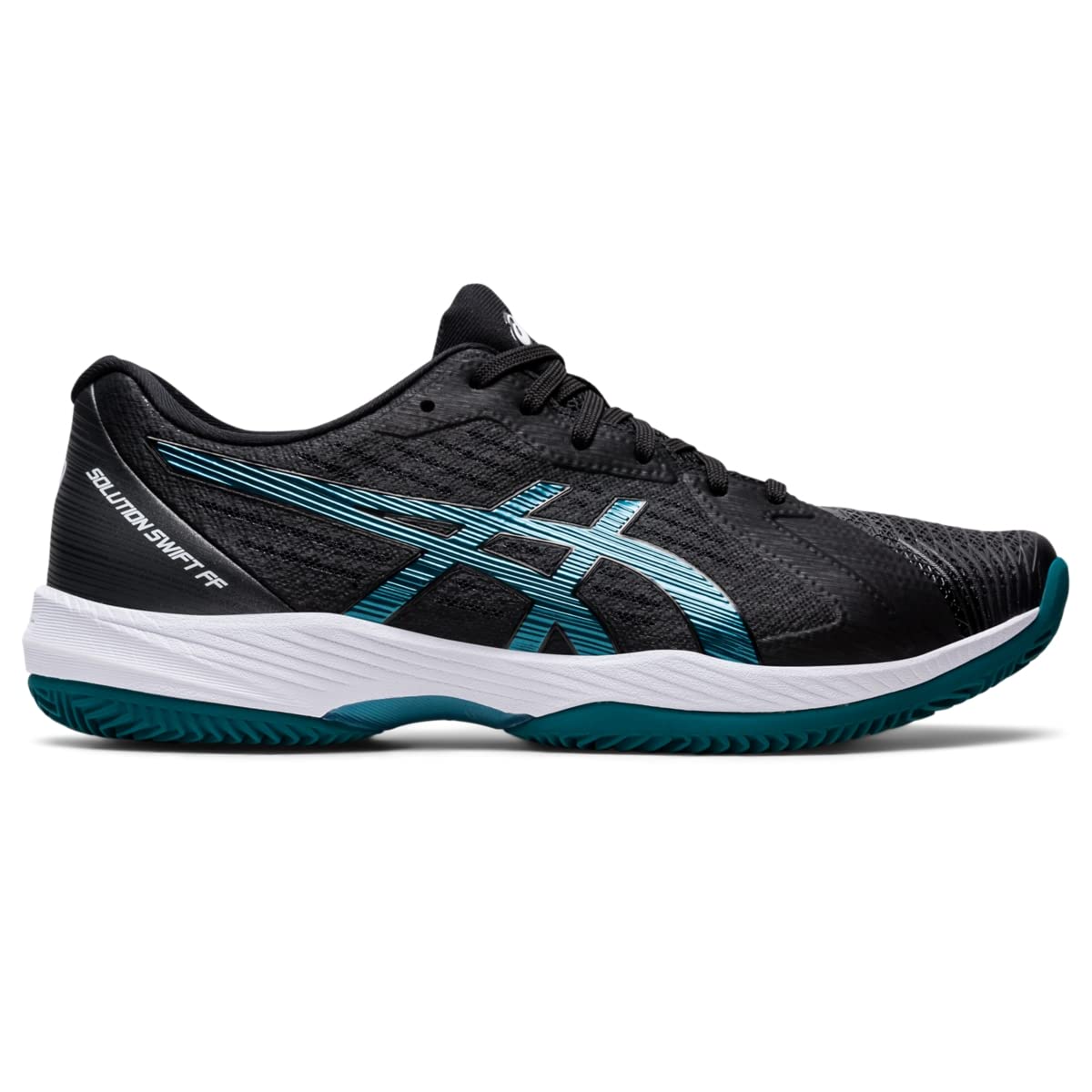 ASICS Men's Solution Swift FlyteFoam Clay Tennis Shoes, 8.5, Black/Misty Pine