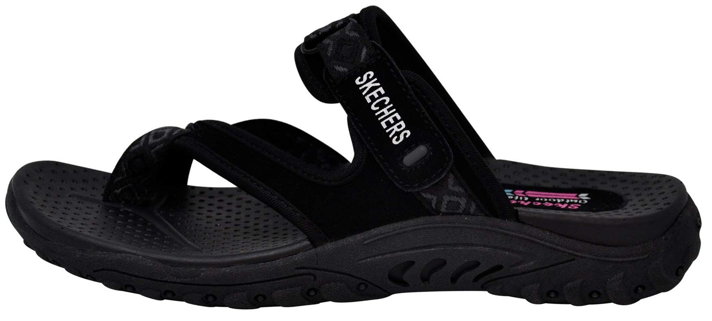 Skechers womens Reggae - Trailway Flip-Slop Sandals,black,8 M US