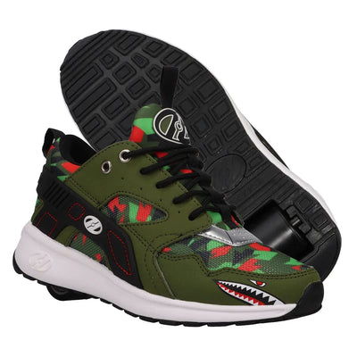 HEELYS Youth Kids Hot Wheels Force Wheels Skate Sneaker Shoes 1 Little Kid Army Green/Red/Black