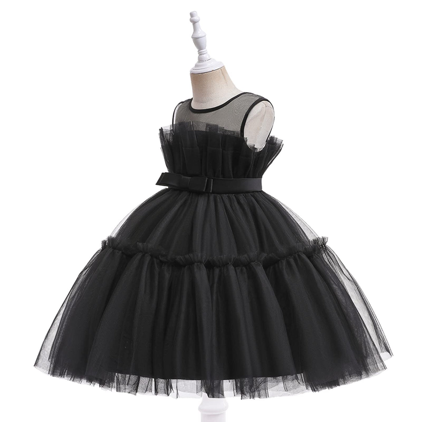 Toddler Girl Dress Ruffle Tulle Birthday Party Dress Sleeveless Wedding Pageant Evening Prom Gown Dress (Black, 3-4 Years)