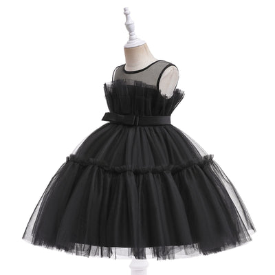 Toddler Girl Dress Ruffle Tulle Birthday Party Dress Sleeveless Wedding Pageant Evening Prom Gown Dress (Black, 3-4 Years)