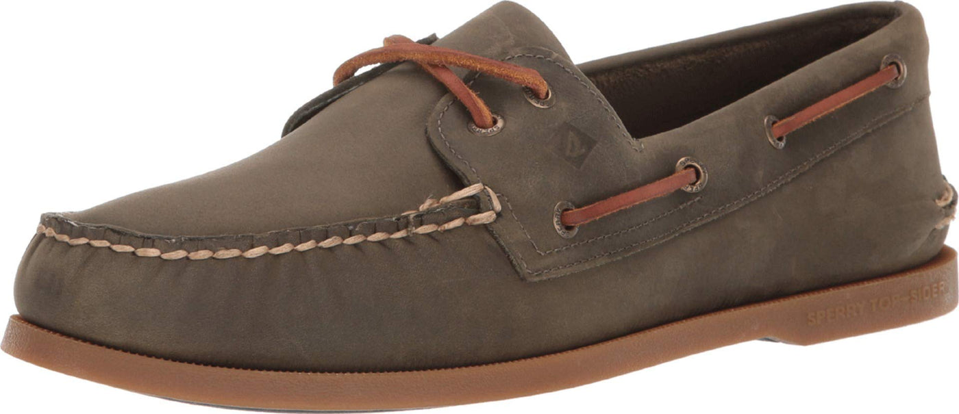 Sperry Men's Authentic Original 2-Eye Boat Shoe, OLIVE LTHR, 9.5 M US