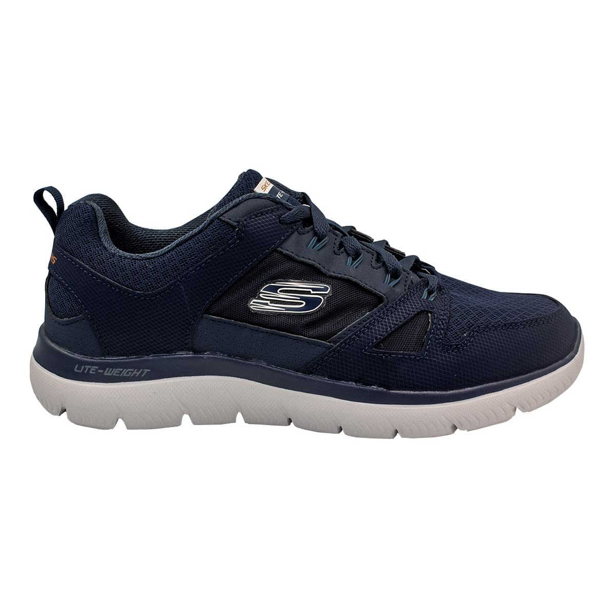 Skechers Men's Sneaker, Navy Leather Pu Mesh Black Trim, 11