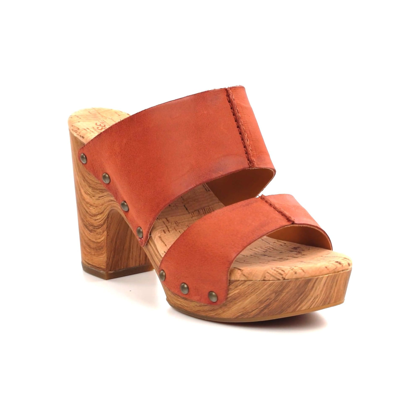 KORK-EASE Darra Women's Platform Sandals - Hand-Finished Leather with Antiqued Studs, Woodgrain Accent 9 Orange