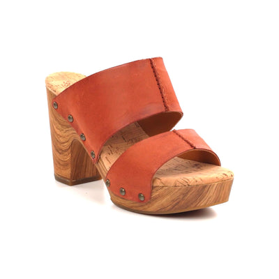 KORK-EASE Darra Women's Platform Sandals - Hand-Finished Leather with Antiqued Studs, Woodgrain Accent 9 Orange