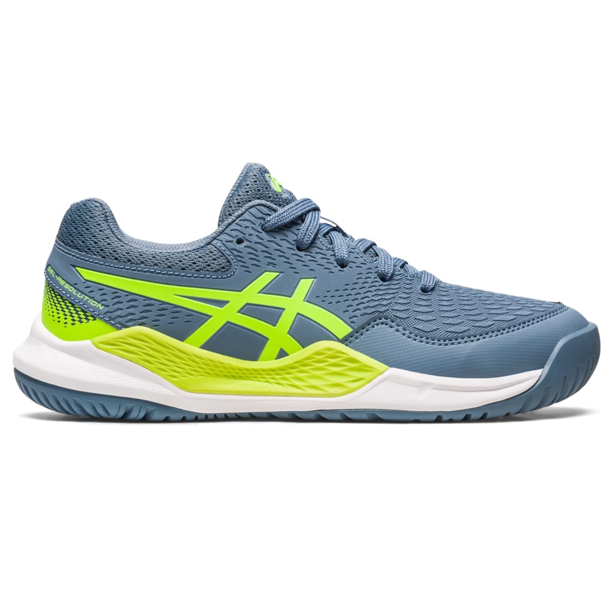 ASICS Kid's Gel-Resolution 9 Grade School Tennis Shoes 3.5 Big Kid Steel Blue/Hazard Green