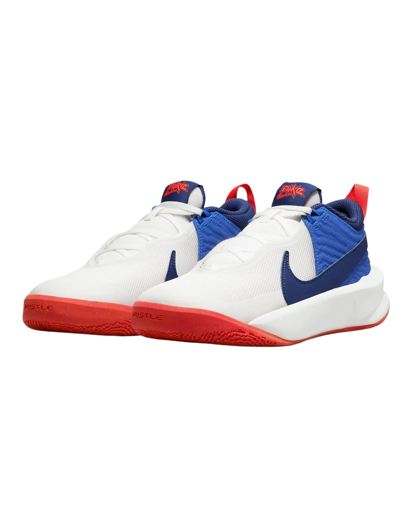 Nike Team Hustle D 10 Kids Basketball Shoes, Summit White/Game Royal/Bright Crimson/Midnight Navy, 5.5 US