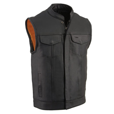 Milwaukee Leather MLM3510 Men's Black Premium Leather Club Style Vest - Dual Closure Open Neck Motorcycle Rider Vest - 5X-Large